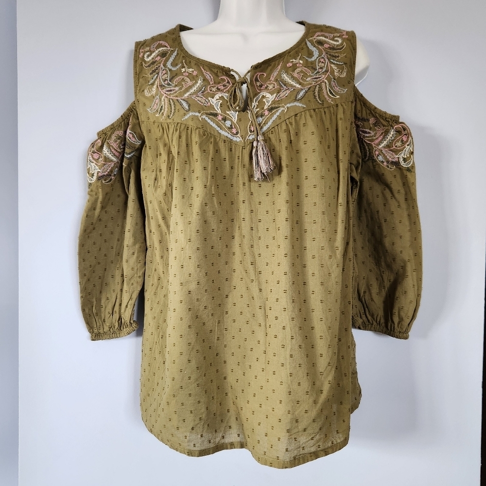Ruff Hewn embroidered cold-shoulder blouse